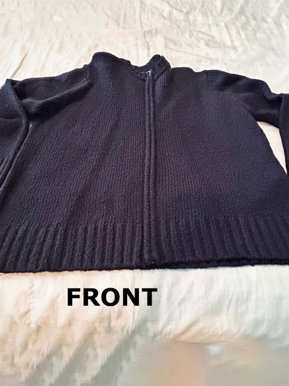 SWEATER, WOOL BLEND, BLACK, SIZE 3X, HIDDEN ZIPPER FRONT, RIBBED CUFFS & HEM,